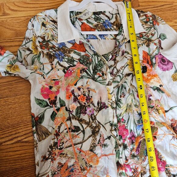 Wearable Art Maxamilist Floral Embroidered Button Down Blouse Bird Detailing M - Picture 10 of 11